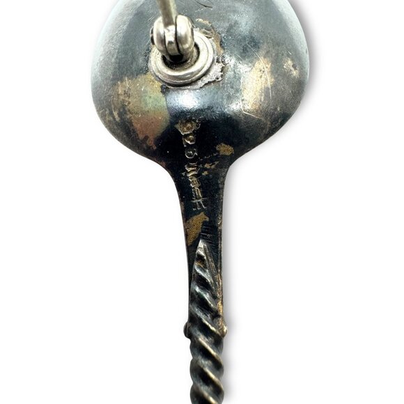 Antique 800 Silver Spoon Brooch Enamel Handle Monogram - Picture 5 of 8